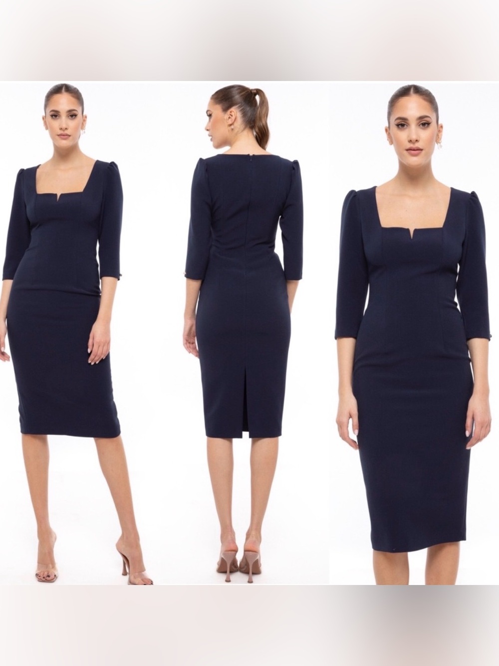 NWT Nissa FITTED MIDI DRESS Navy Blue Size 2
